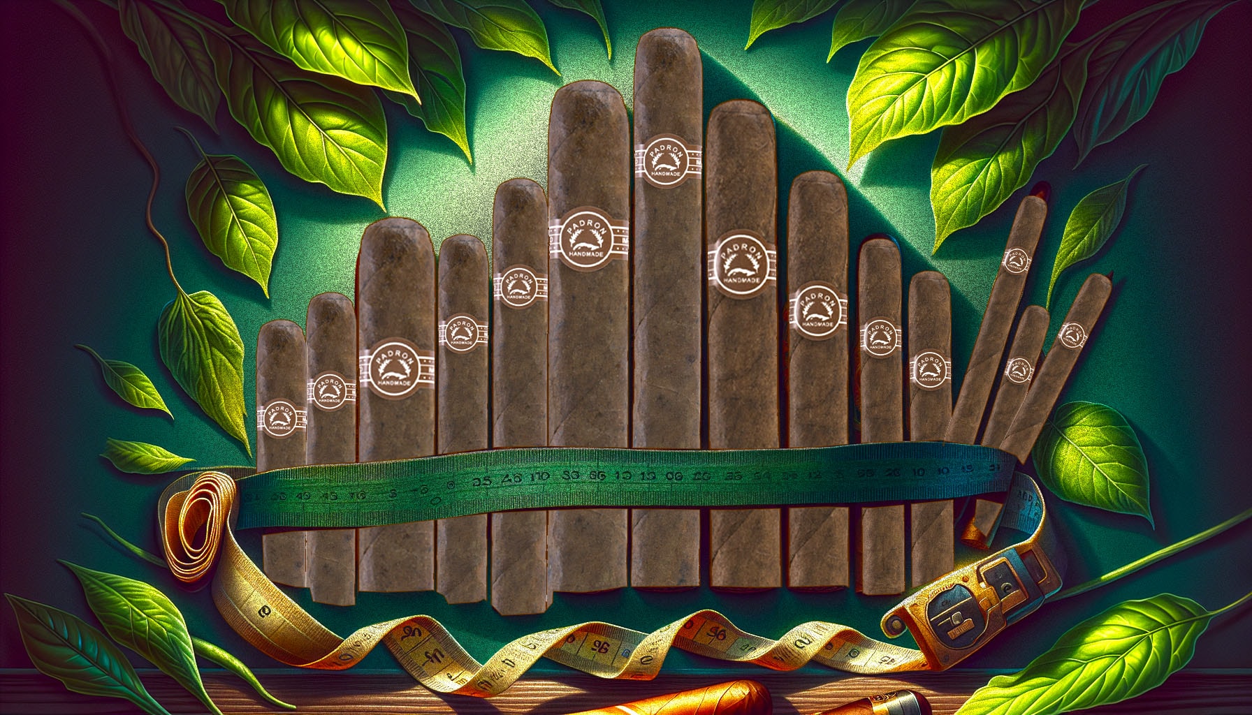 An illustration showcasing the celebrated sizes of Padron cigars.