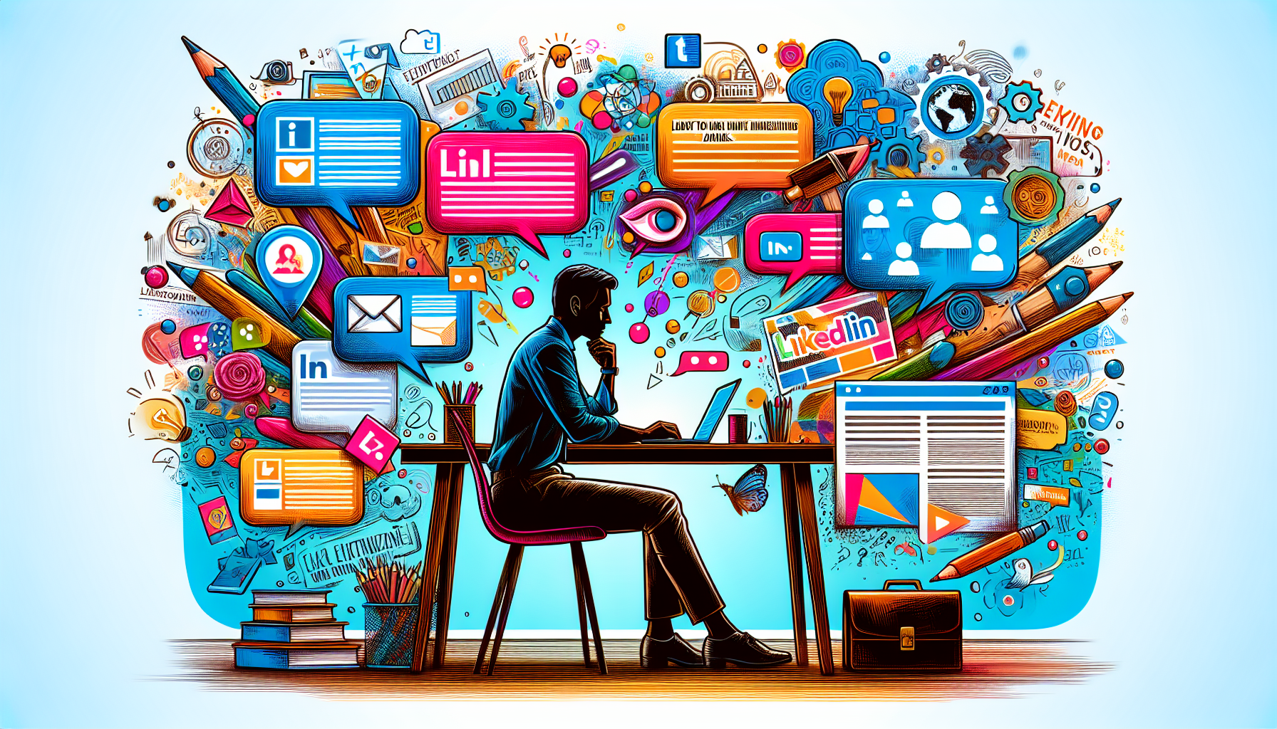 An illustration of a person creating engaging content for LinkedIn to attract followers.