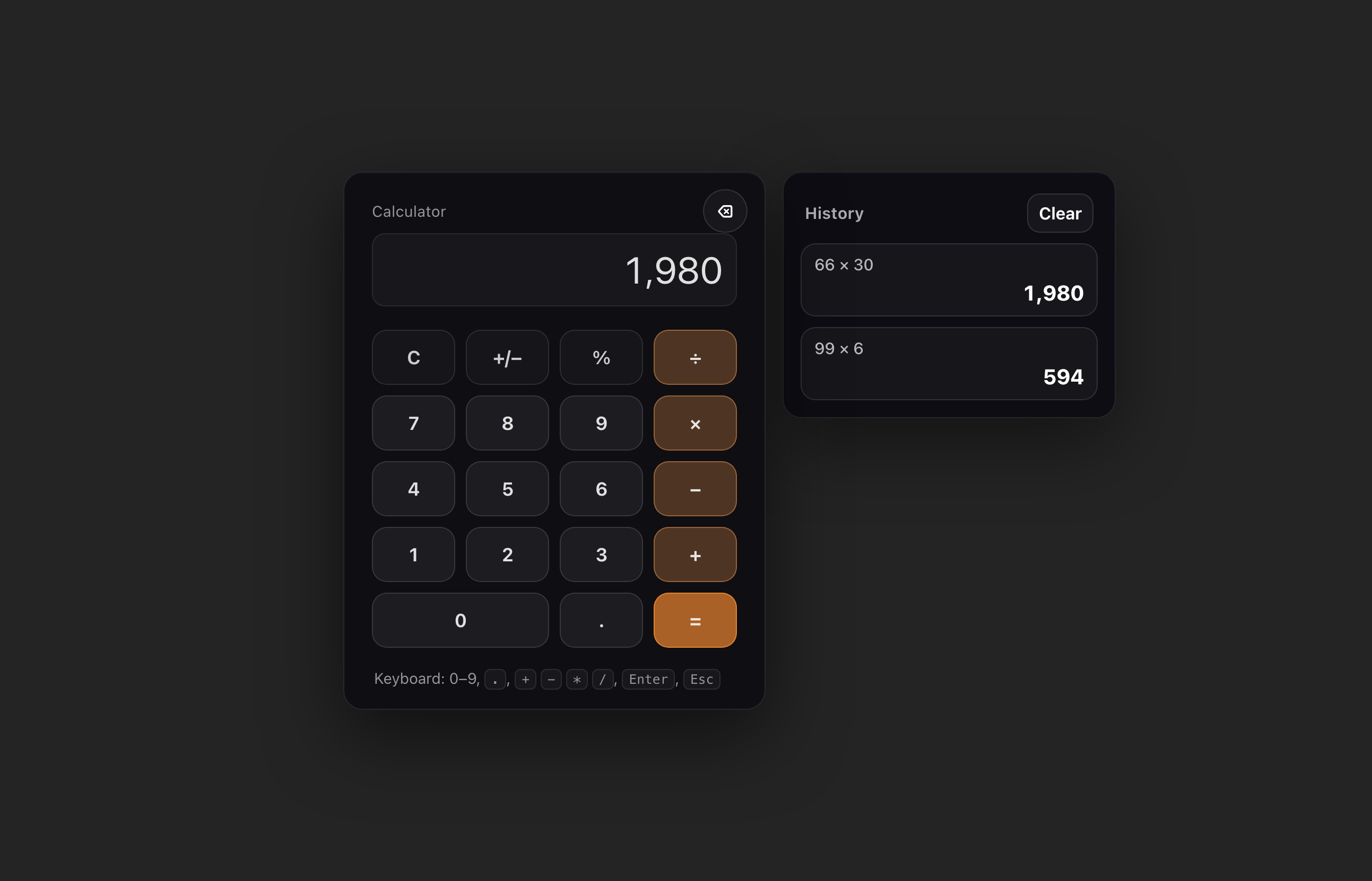History panel feature added to the calculator