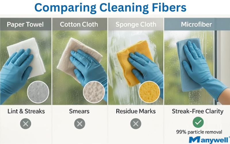 Cleaning fiber comparison for glass