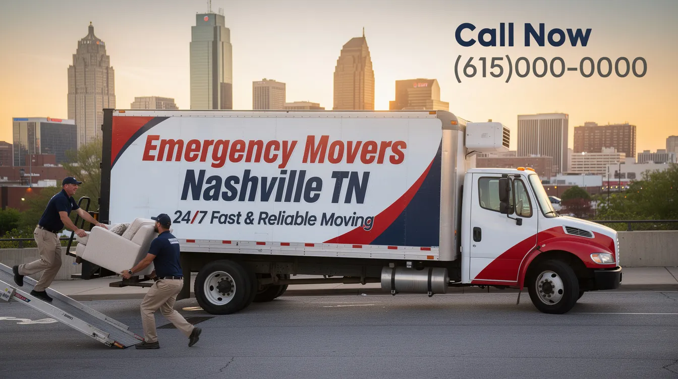 A team of professional movers in Nashville, TN, is seen carefully packing personal belongings into a moving truck, showcasing their commitment to customer satisfaction and stress-free moving services. The image highlights the experienced movers handling fragile items with care, emphasizing the quality and reliability of Nashville's local moving companies.