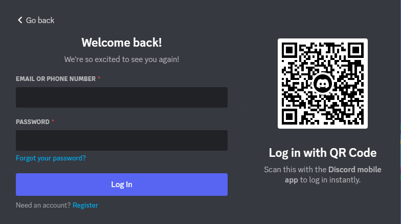 Image showing the space to type your Discord login details