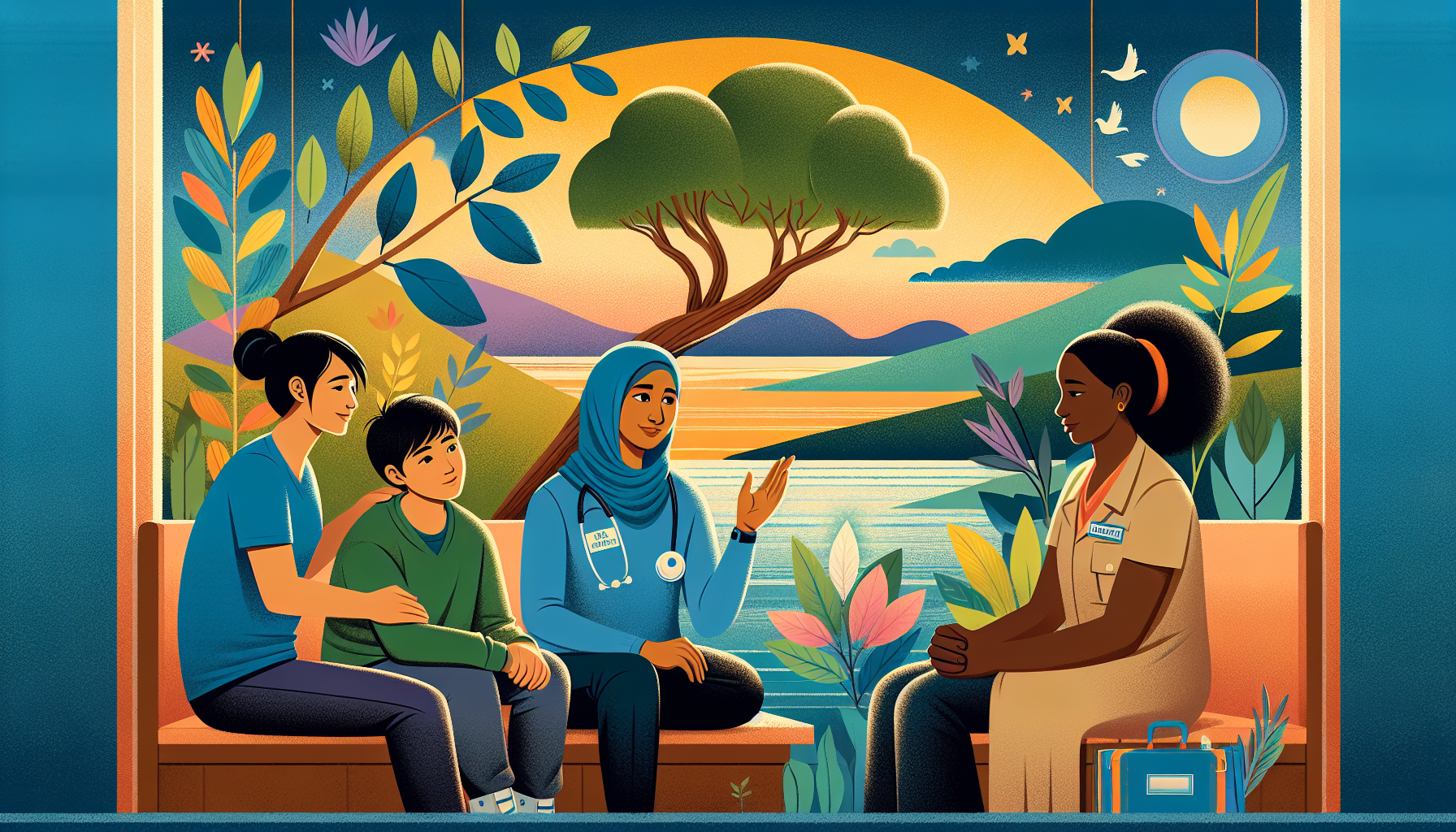 Illustration of students receiving mental health and wellness support