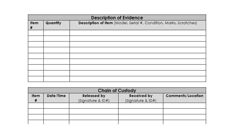 Chain-of-custody log