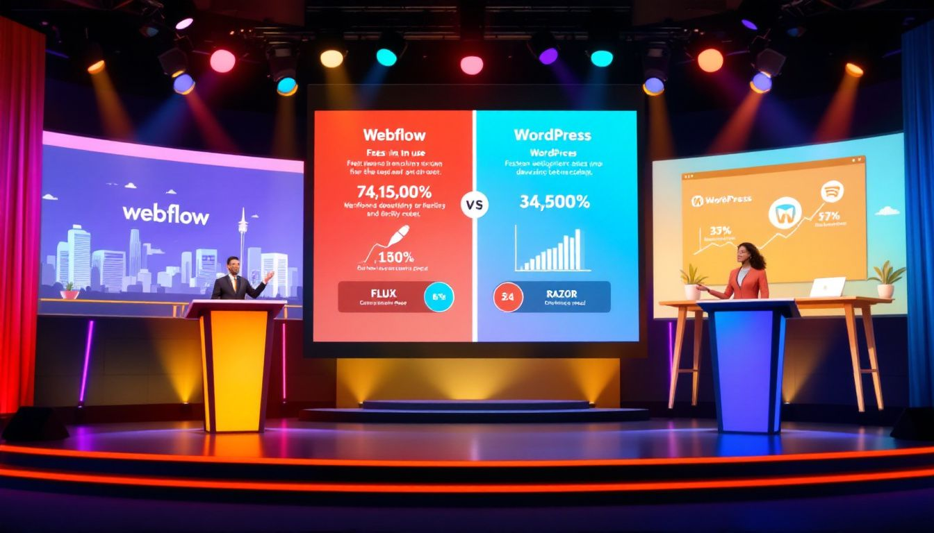 Comparison of Webflow vs WordPress for website creation.