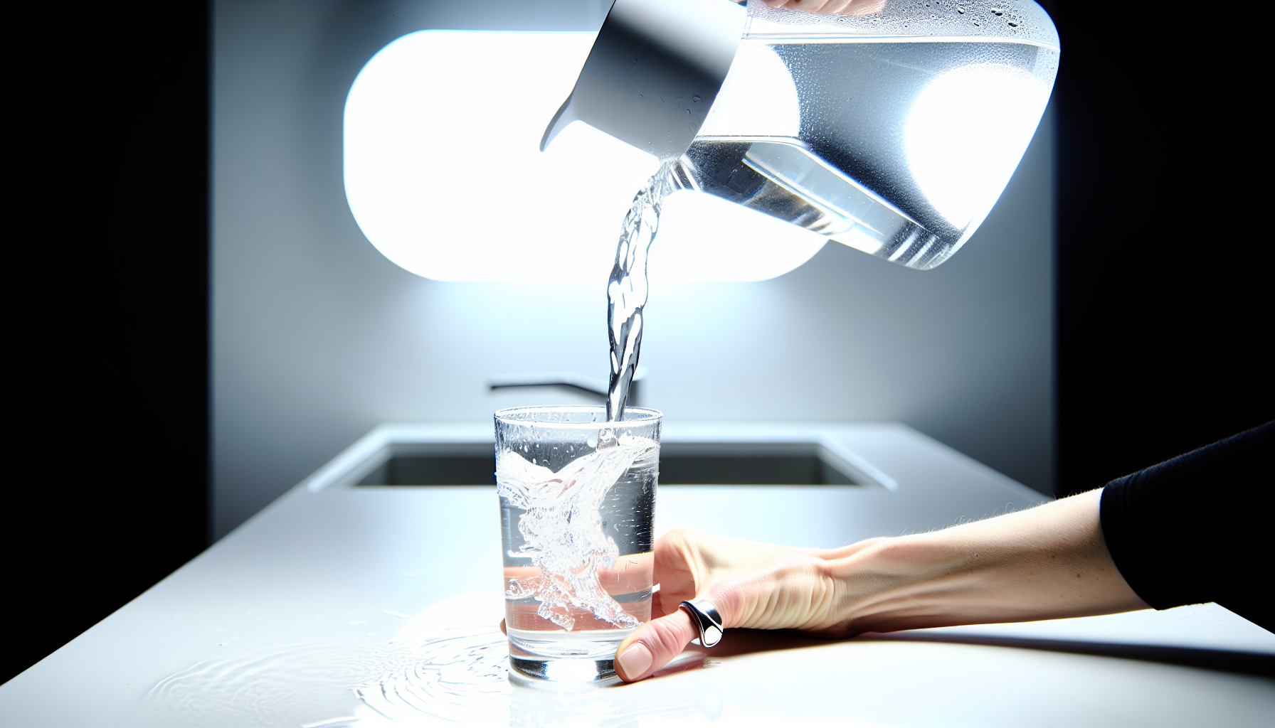 Pouring filtered water into a glass