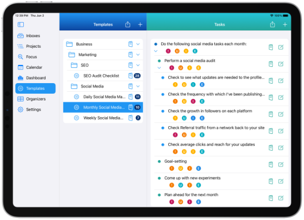 The Templates View is a dedicated area for managing your Templates another feature that makes IdeasToDone a best to-do list manager
