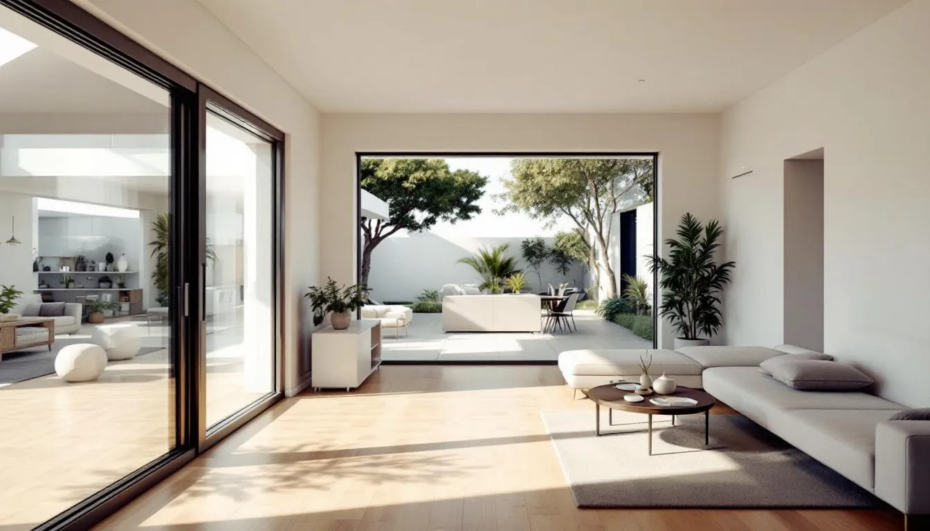 Natural light streaming through bi fold doors in a bright room.