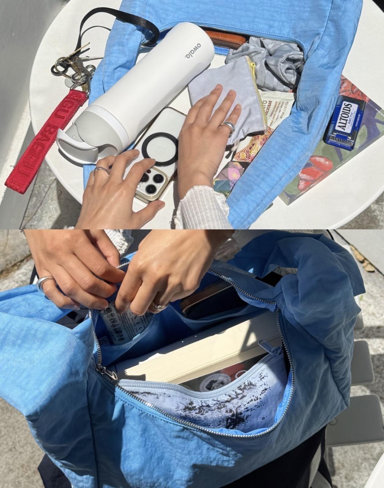 @baggu via Instagram: The Nylon Meringue Bag and Small Nylon Meringue Bag, both for carrying many things.
