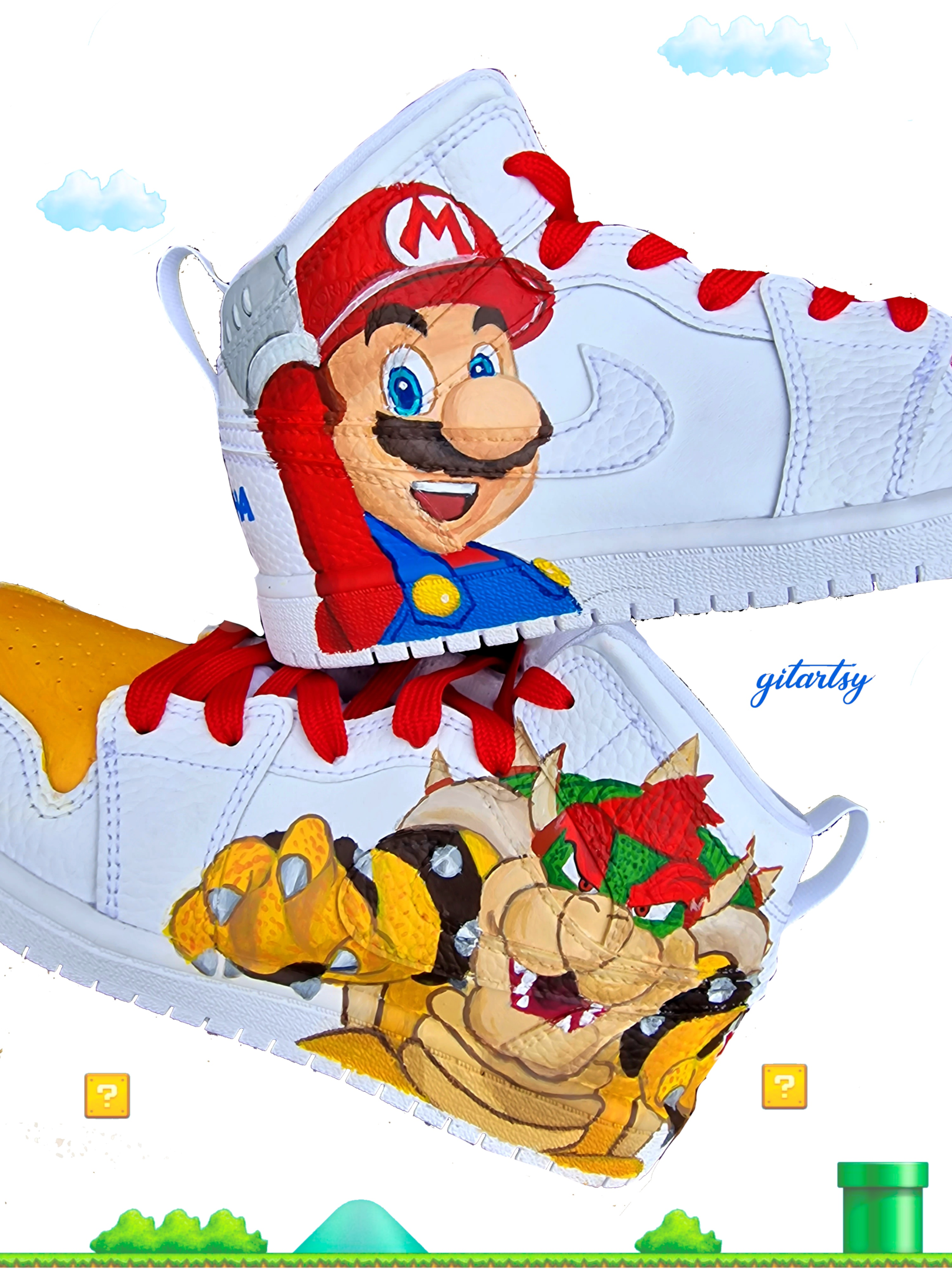 Super Mario - Kids custom hand painted Nike AF1 sneakers by Gitartsy 