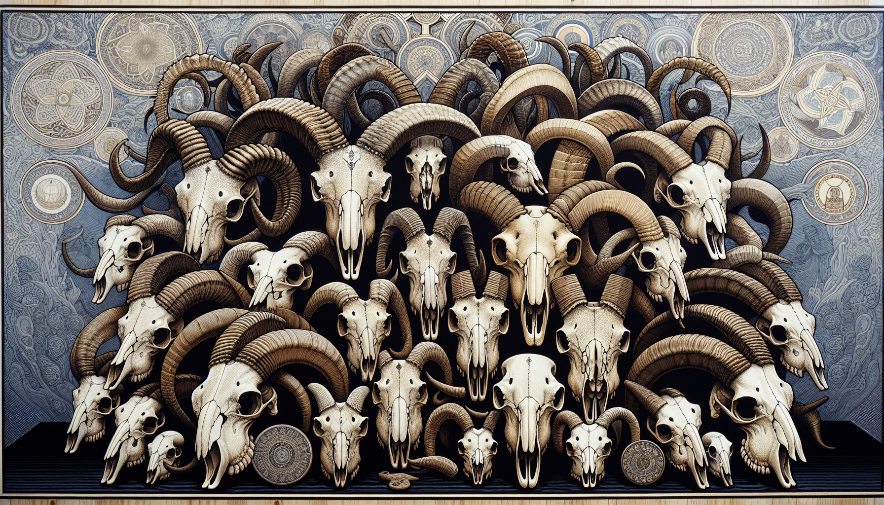 Illustration of goat skulls and horns