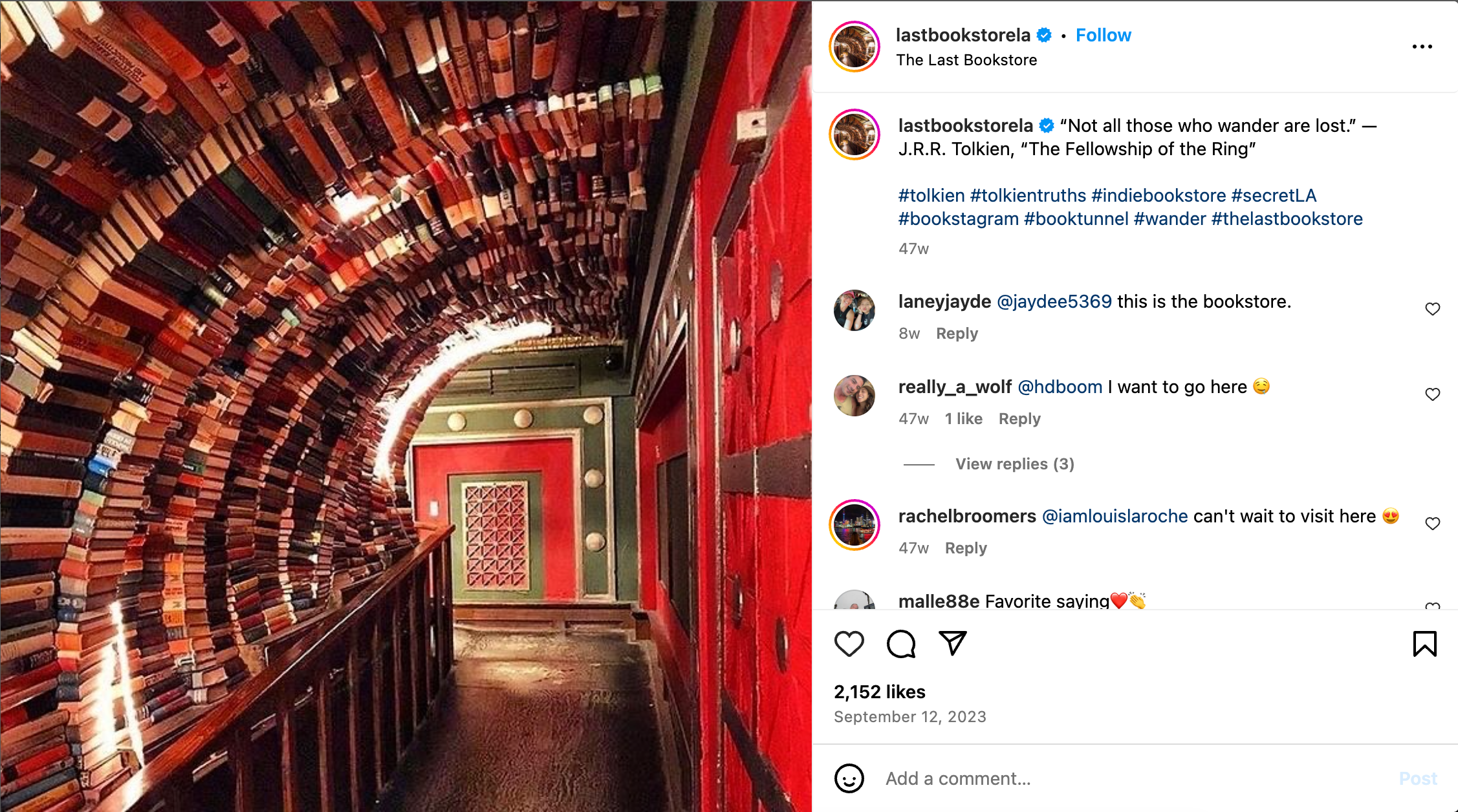 Instagram image from the Last Bookstore in Los Angeles.