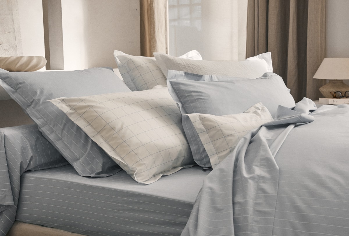 drap housse percale imprimé rayé bleu