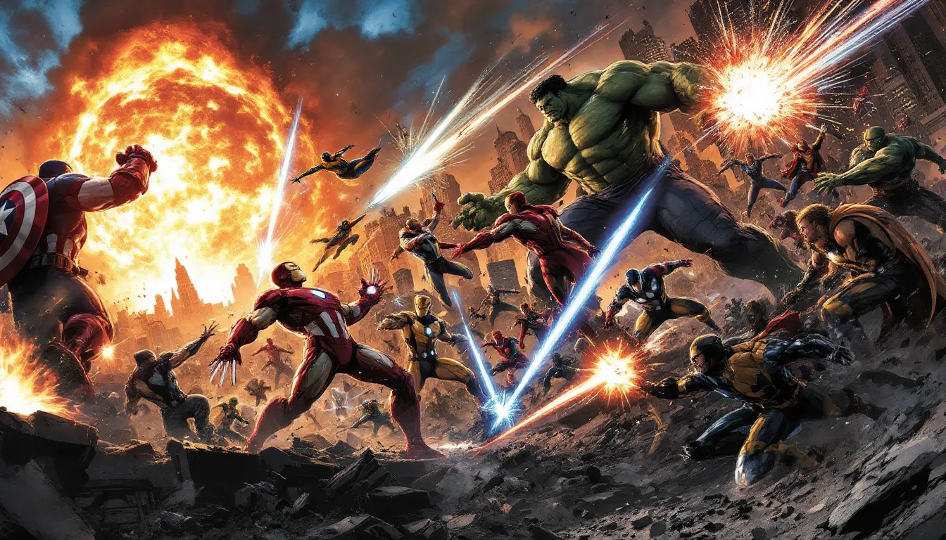 A dramatic showdown between the Avengers and X-Men, questioning who would win.