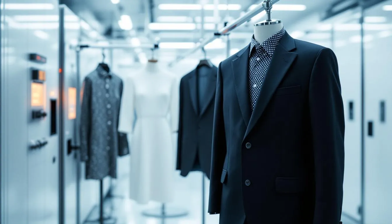 Dry cleaning services, with various fabrics being treated.
