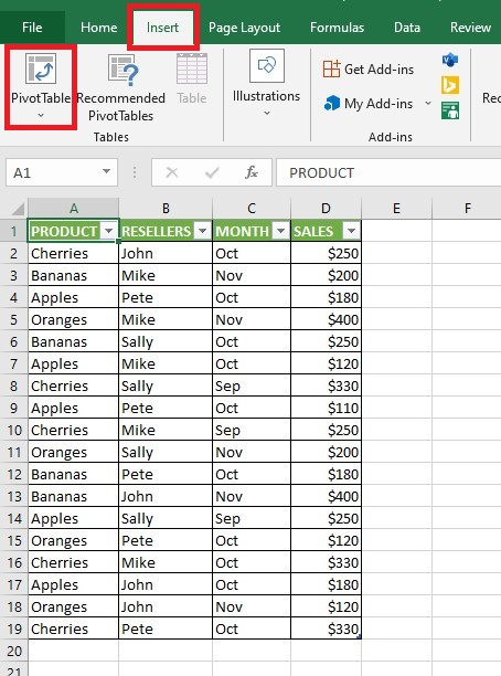 Creating a Pivot Table in Excel