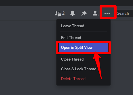 Picture illustrating how to change from full view to split view on Discord thread