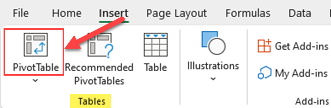 Pivot Table icon on the "Tables" group of the Insert tab