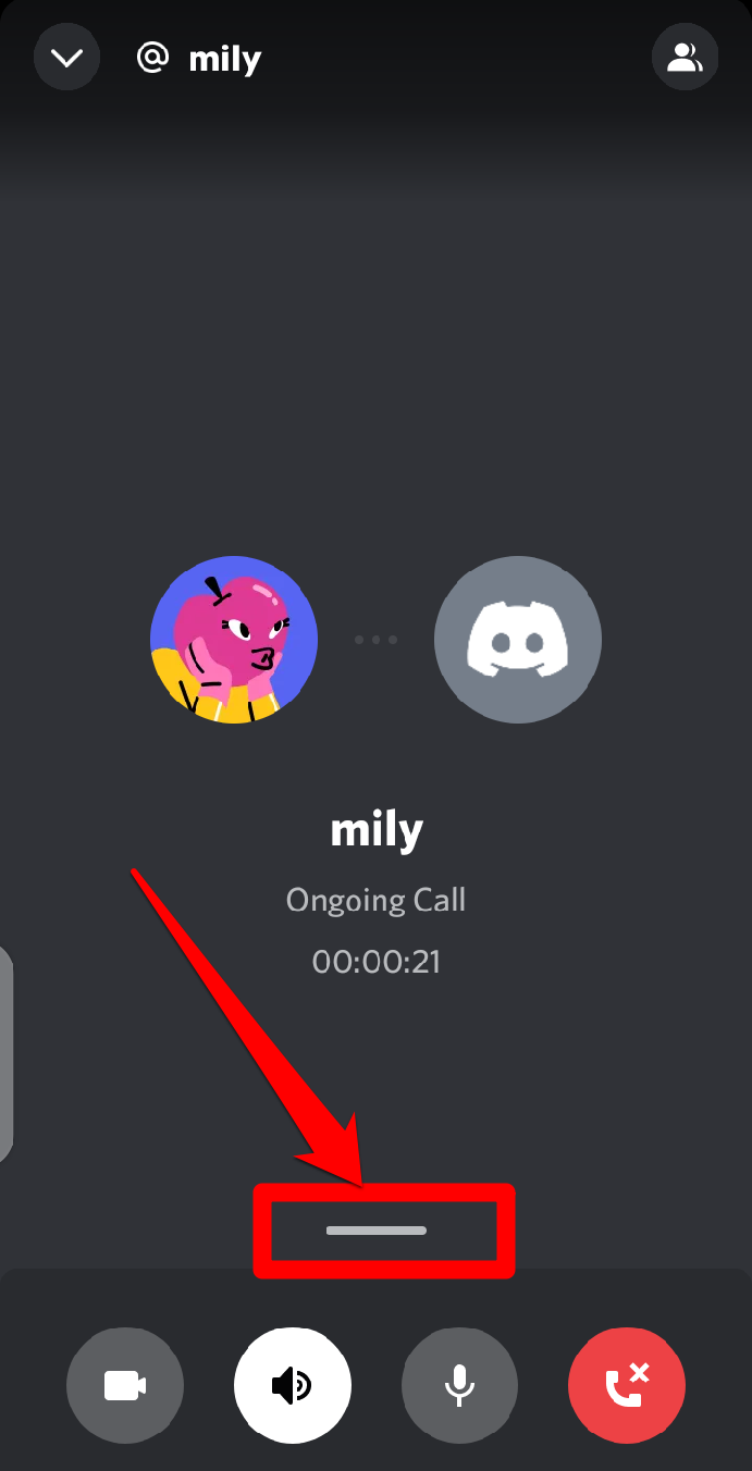 Picture illustrating where to swipe up from if you can't find the Discord Share Your Screen button