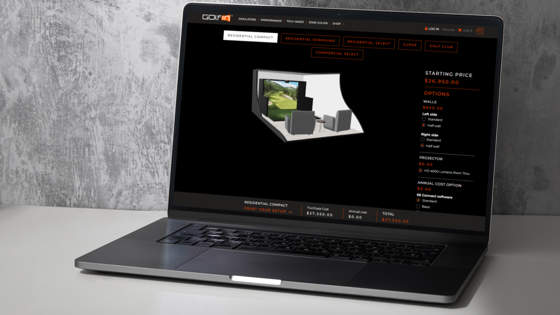 3d product configurator of golf simulator