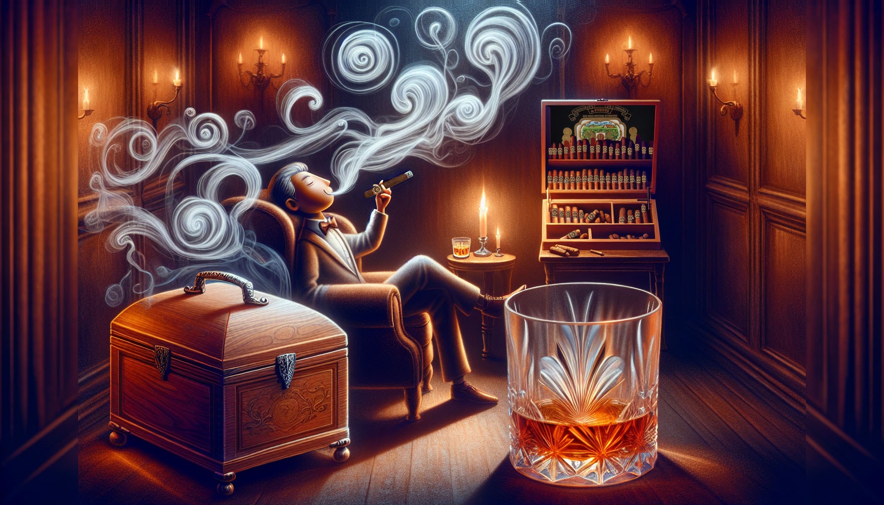 An illustration depicting the smoking experience of a cigar.