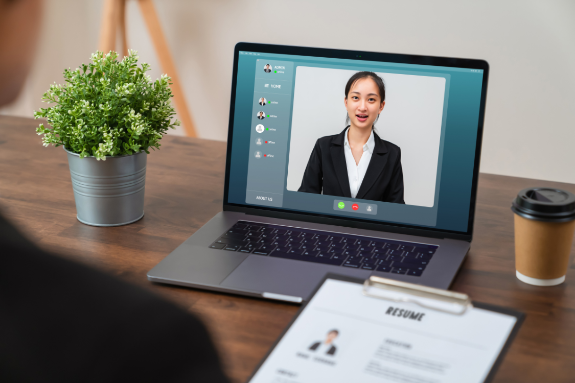 Filipino candidate in virtual interview for remote work opportunity.