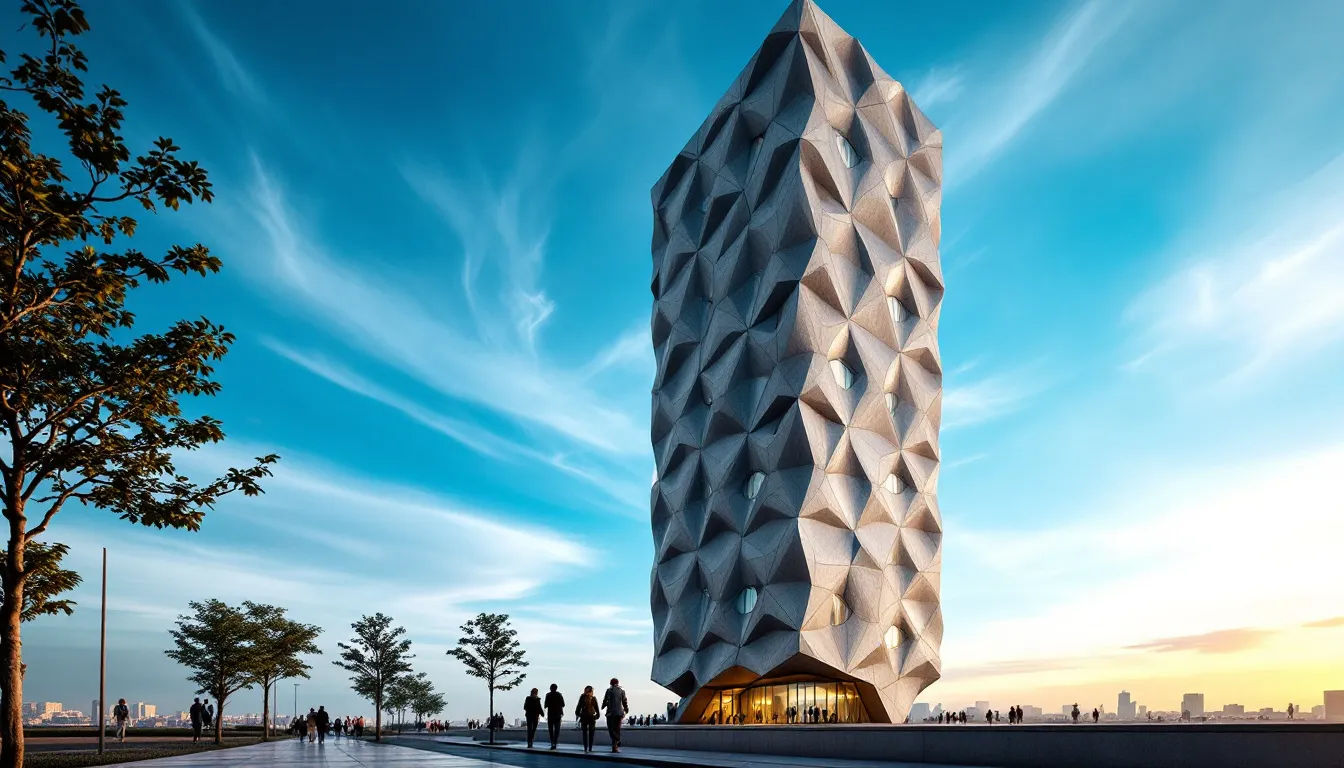 Architectural design sketches featuring flexible concrete cladding options.