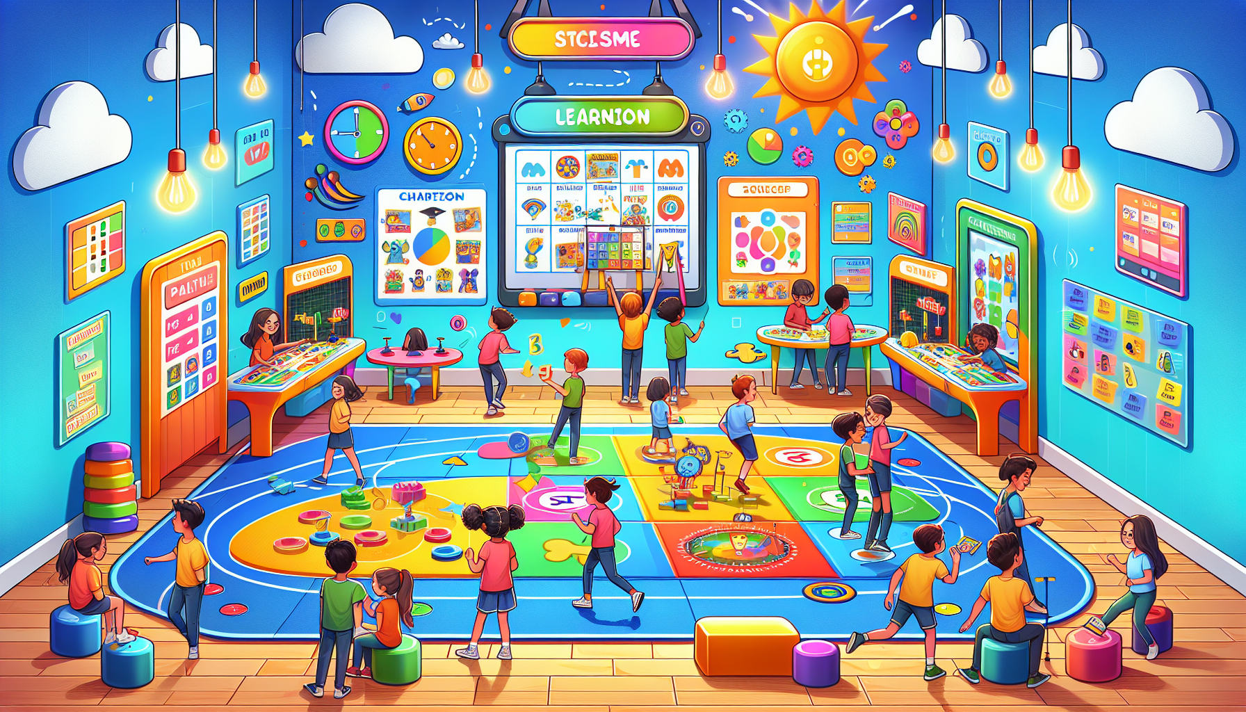 An illustration of a gamified learning environment for children with ADHD.