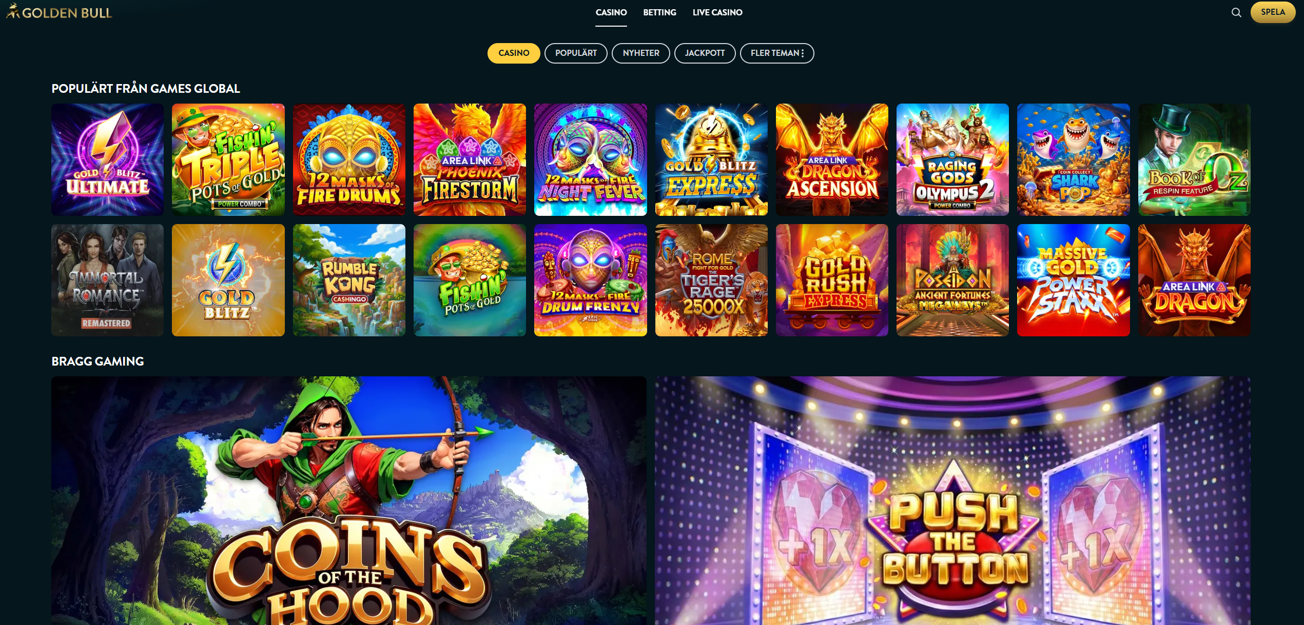 Spelutbud hos Golden Bull Casino