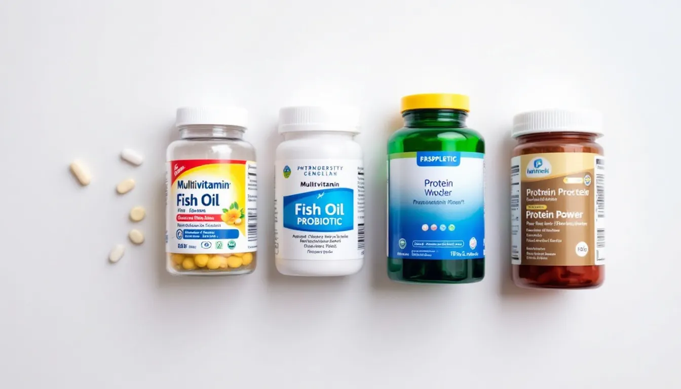 In the image, various bottles of dietary supplements and pills are neatly arranged beside a prescription medication bottle, highlighting options that may help lower blood pressure and support heart health. This arrangement suggests a focus on managing high blood pressure through both natural supplements and prescribed medications.
