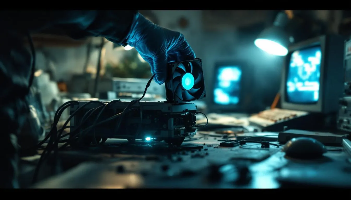 Un ventilateur de PC en cours de remplacement pour r&eacute;duire le bruit.