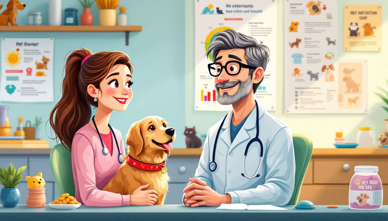 A pet owner consulting with a veterinarian about their dog's health and diet.