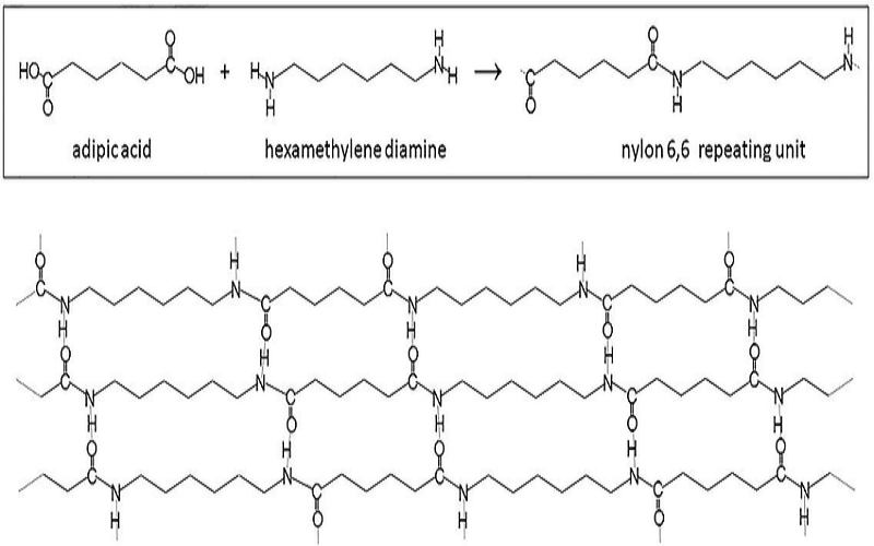 nylon 6-6 molecular structure amide linkages diagram engineering plastic