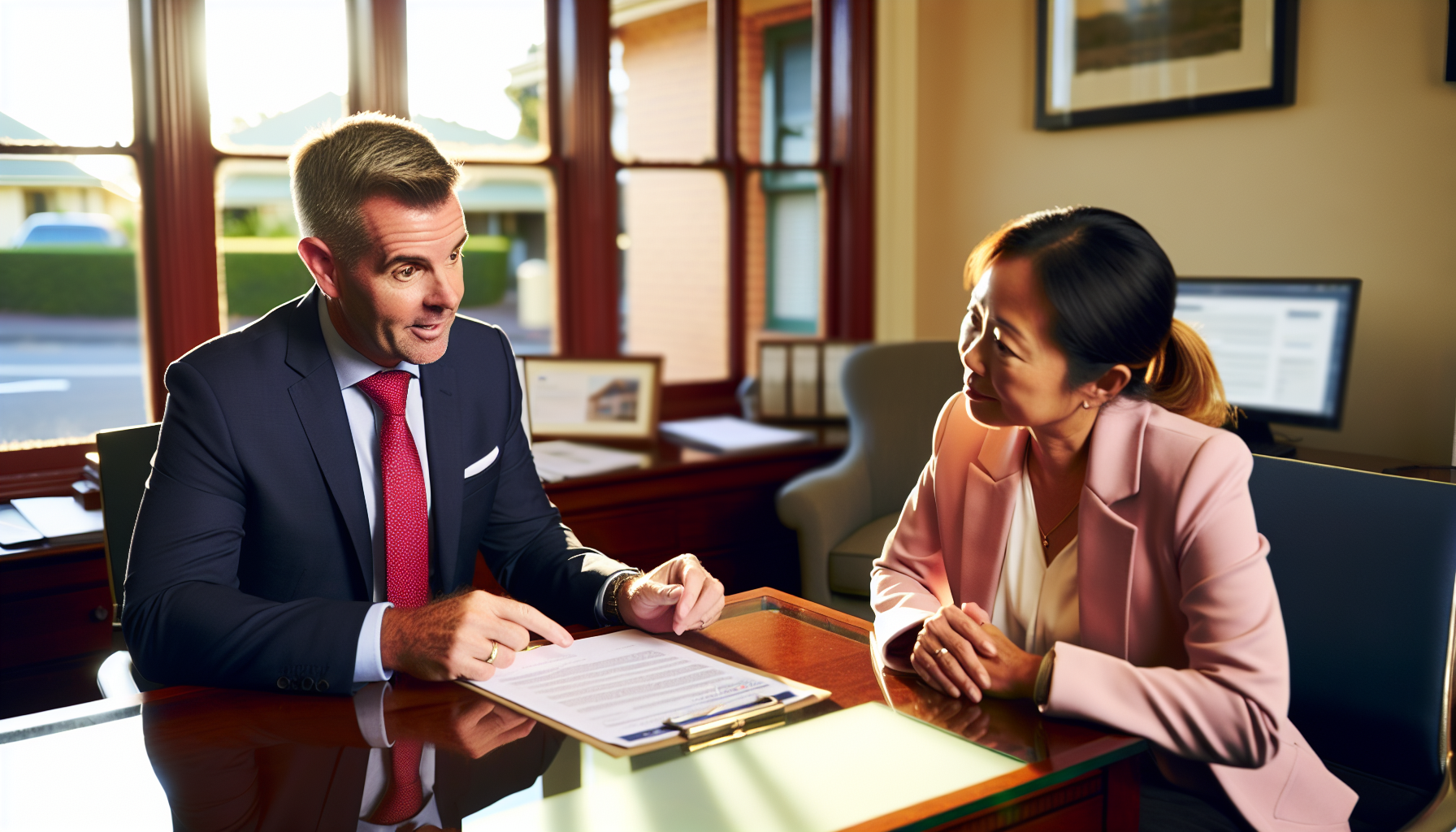A mortgage broker discussing options with a client in Sutherland Shire