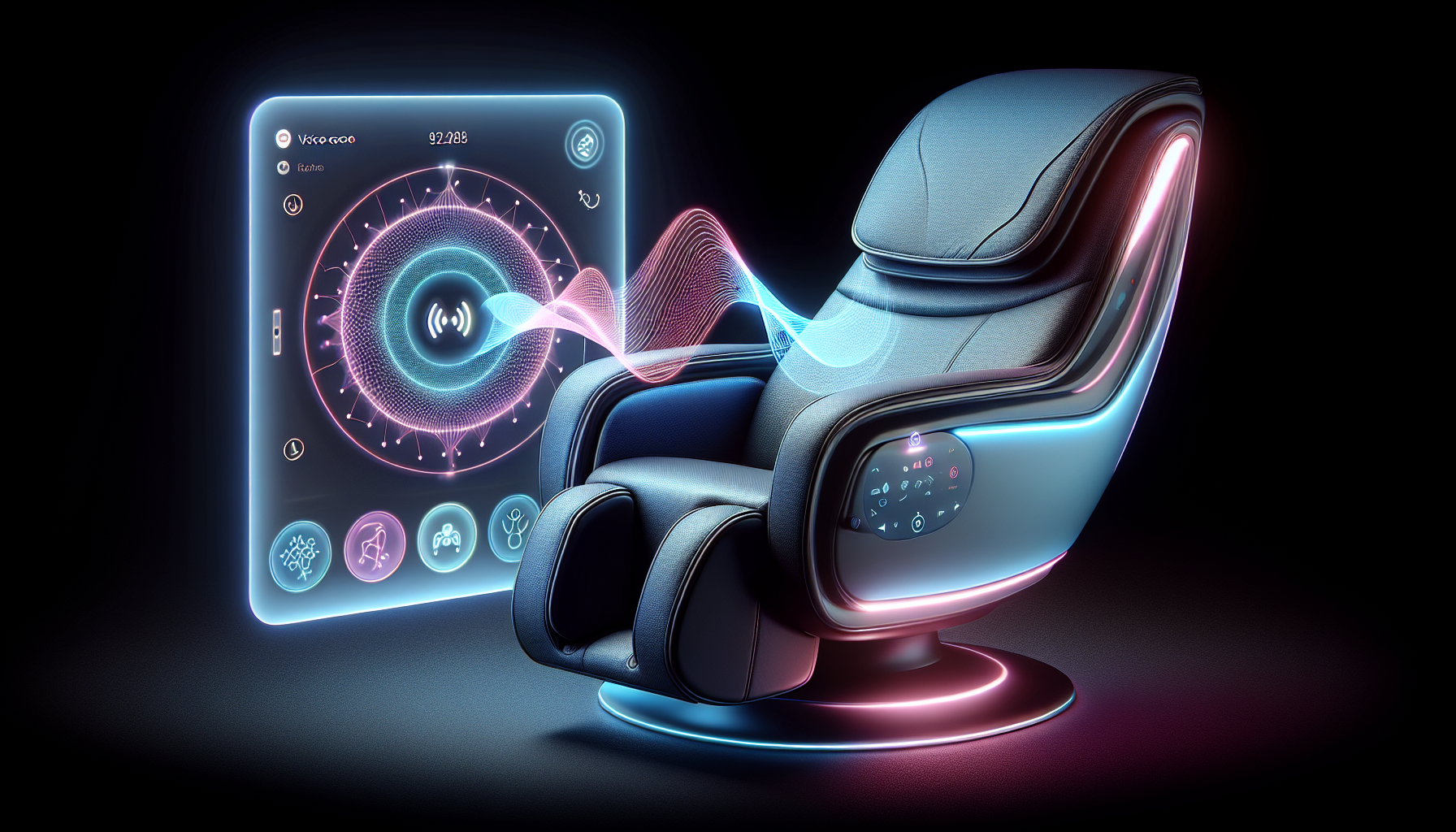 Voice control and LED screen on a massage chair for simplified operation and intuitive user interface