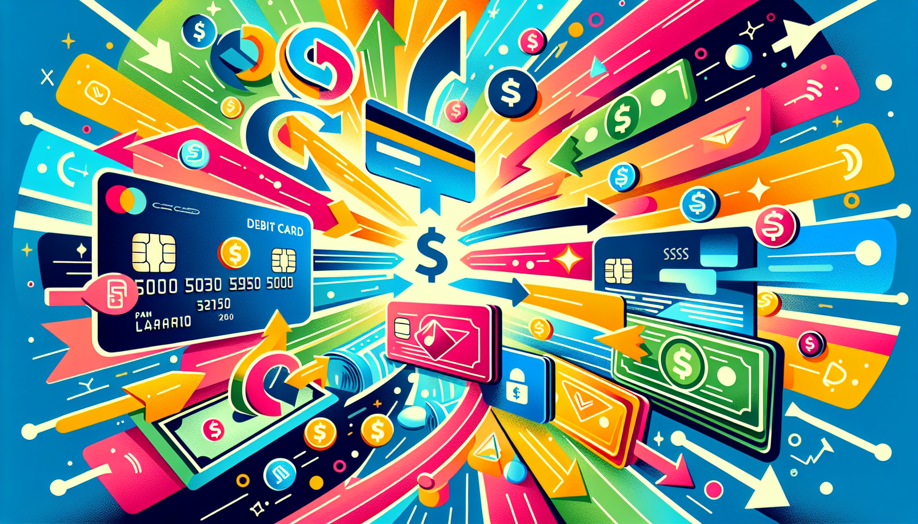 Illustration of various payment methods for money transfers.