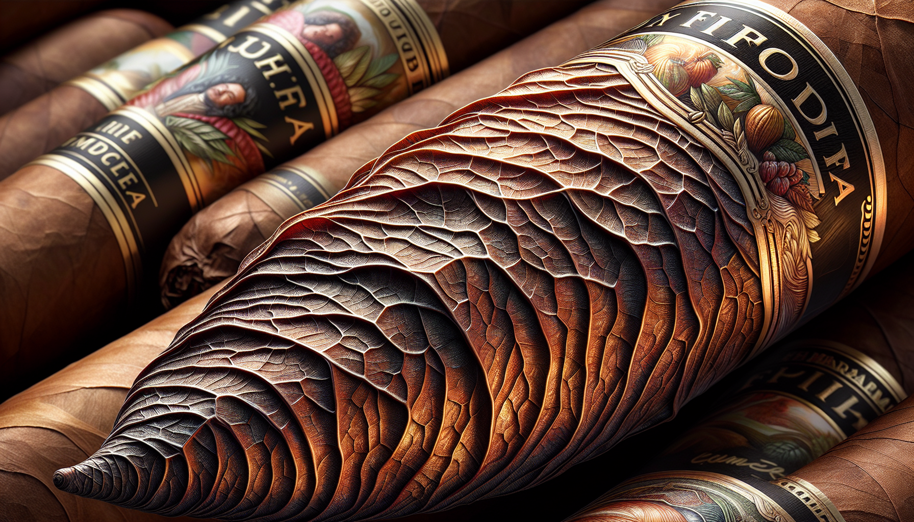 An illustration depicting the Ecuadorian Sumatra wrapper used in My Father The Judge cigars, showcasing its texture and color.