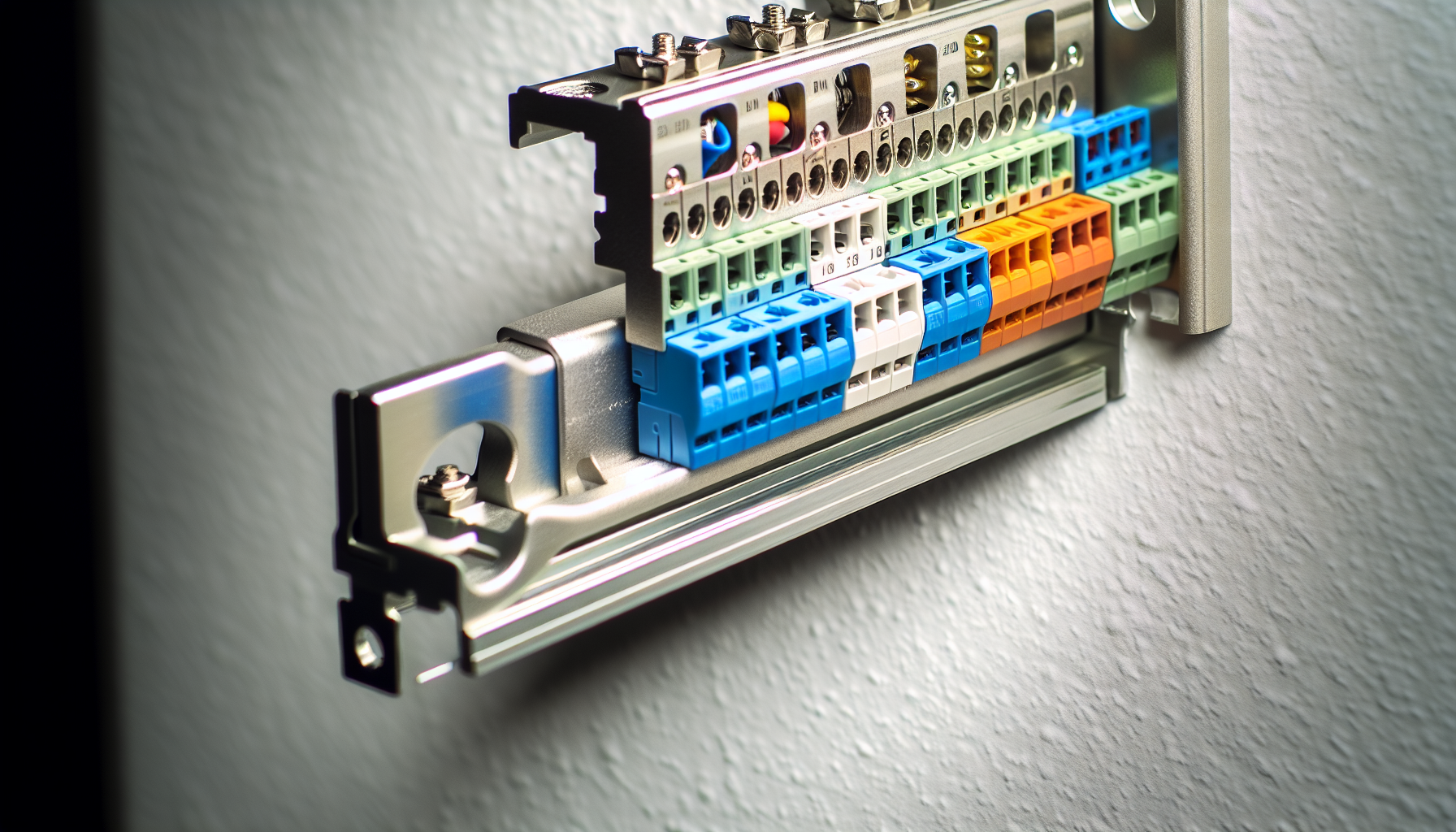 DIN rail with mounted terminal blocks