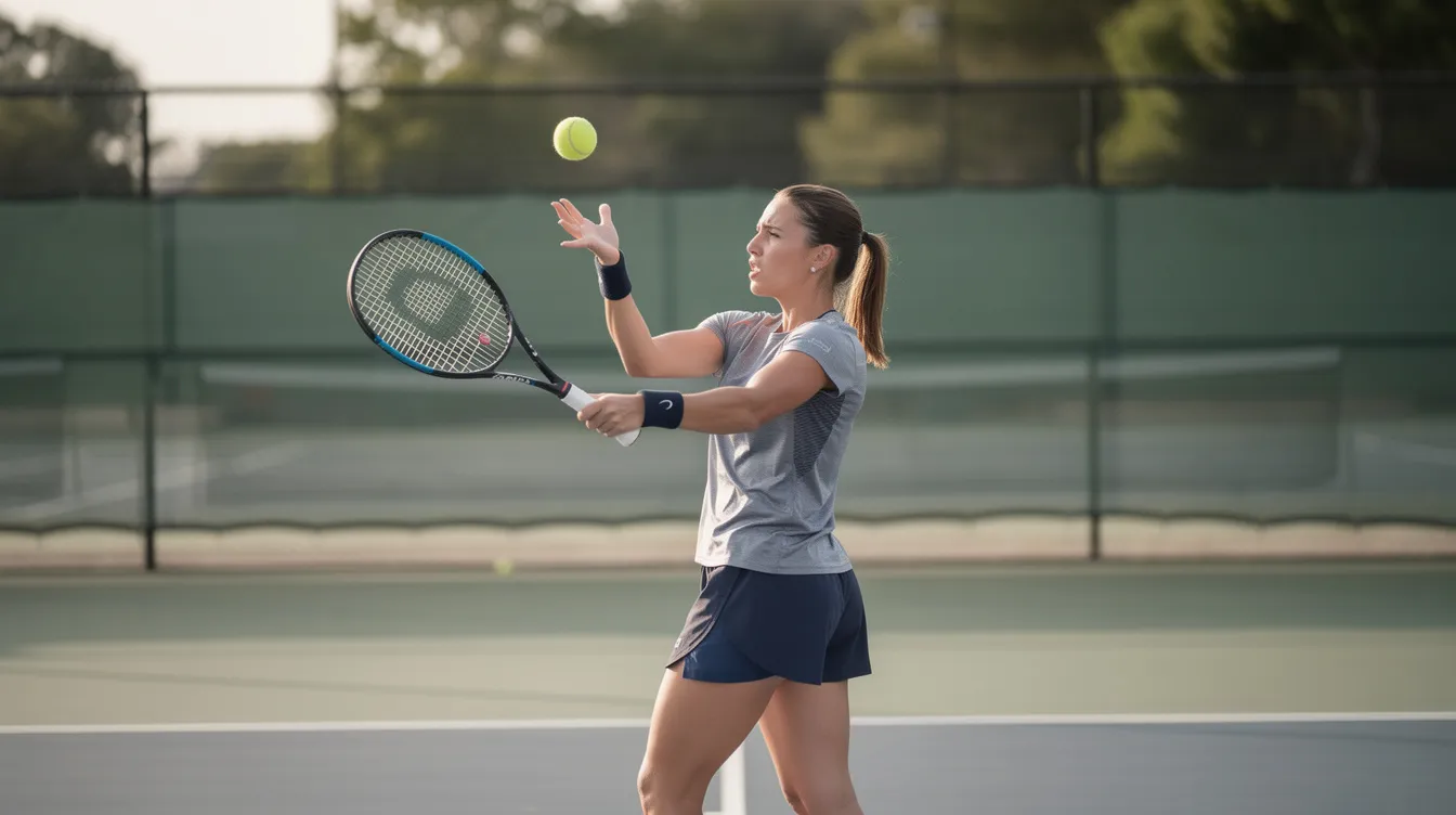 An ambidextrous tennis player is seen tossing a tennis ball with their non-dominant hand during practice, preparing for a left-handed forehand shot. This unique playing style showcases their ability to switch hands effectively, enhancing their court coverage and overall game strategy.