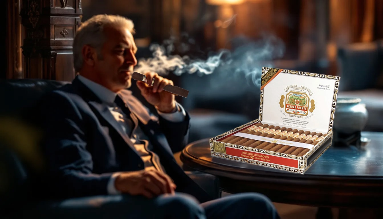 An Arturo Fuente Rosado Sungrown Magnum R cigar being enjoyed by a cigar lover.