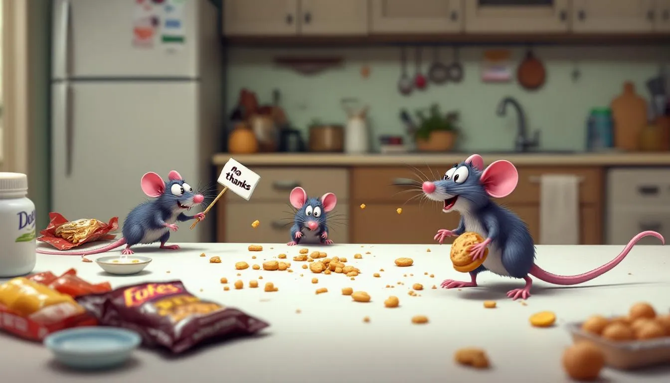 An image illustrating a rodent infestation with visible droppings and signs of rodent activity.