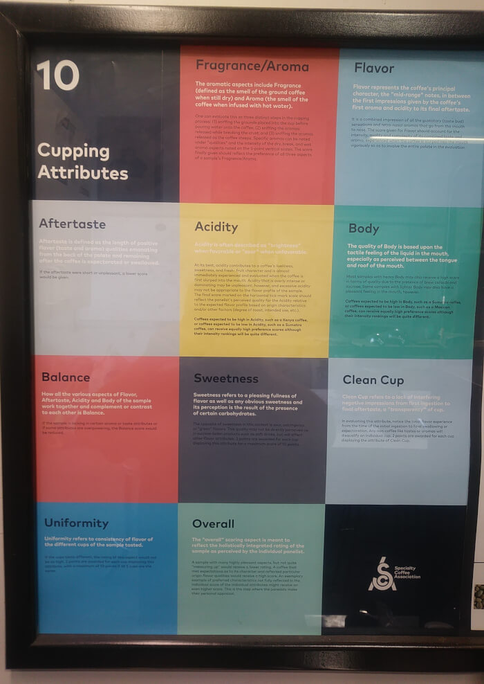 SCA cupping attributes chart includes coffee acidity