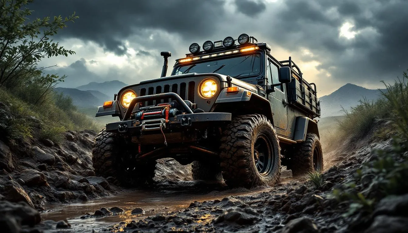 An illustration of a 4x4 hydraulic winch in action.