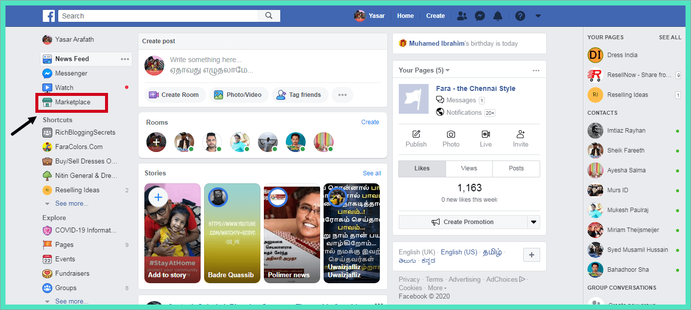 Facebook Marketplace on web browser 