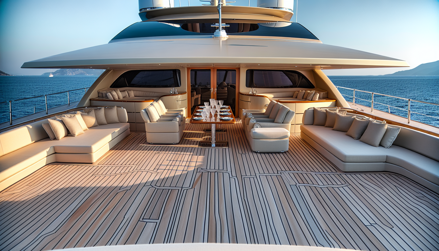 Luxury yacht deck with comfortable seating