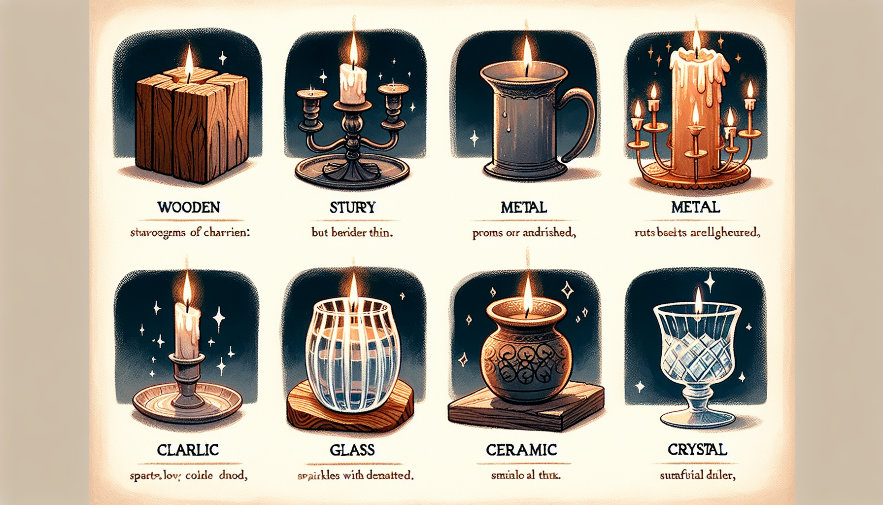 Illustration comparing different materials for candle holders