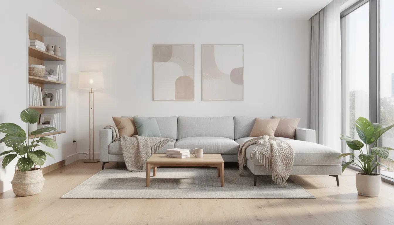 The image depicts a bright and clean modern living room, filled with comfortable furniture and a welcoming atmosphere, suggesting a cozy home environment. This space reflects a lifestyle that values high-quality water solutions, such as water filtration systems and water treatment services, ensuring a healthier living space.