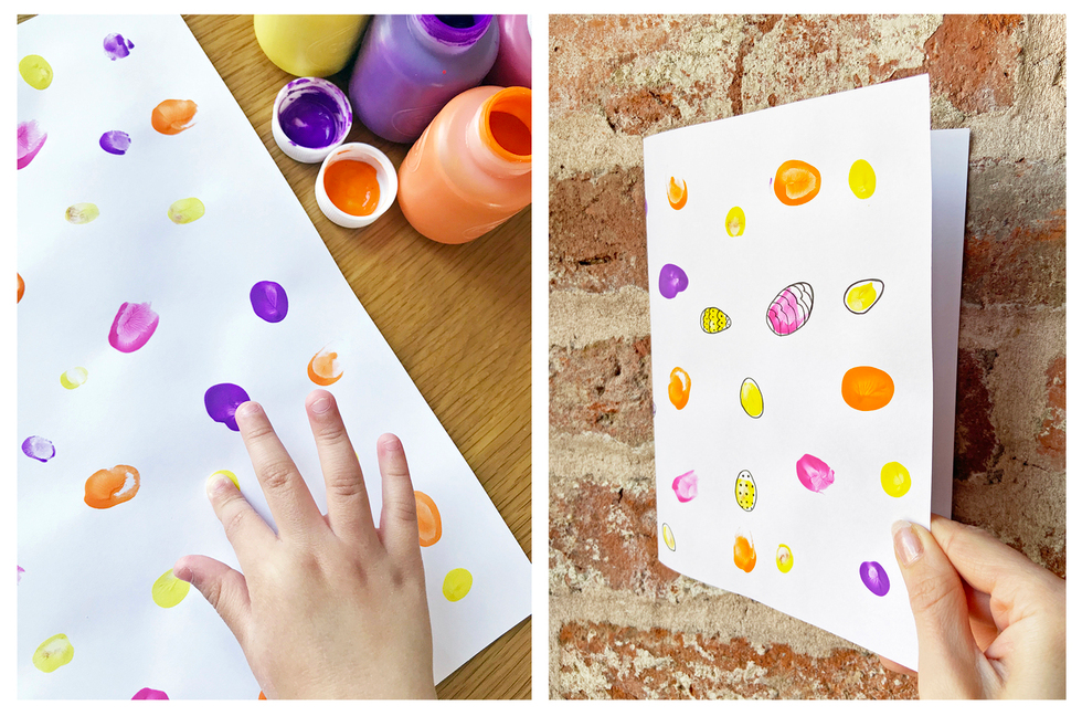 Easter egg finger printing card made by Sabrina and her son