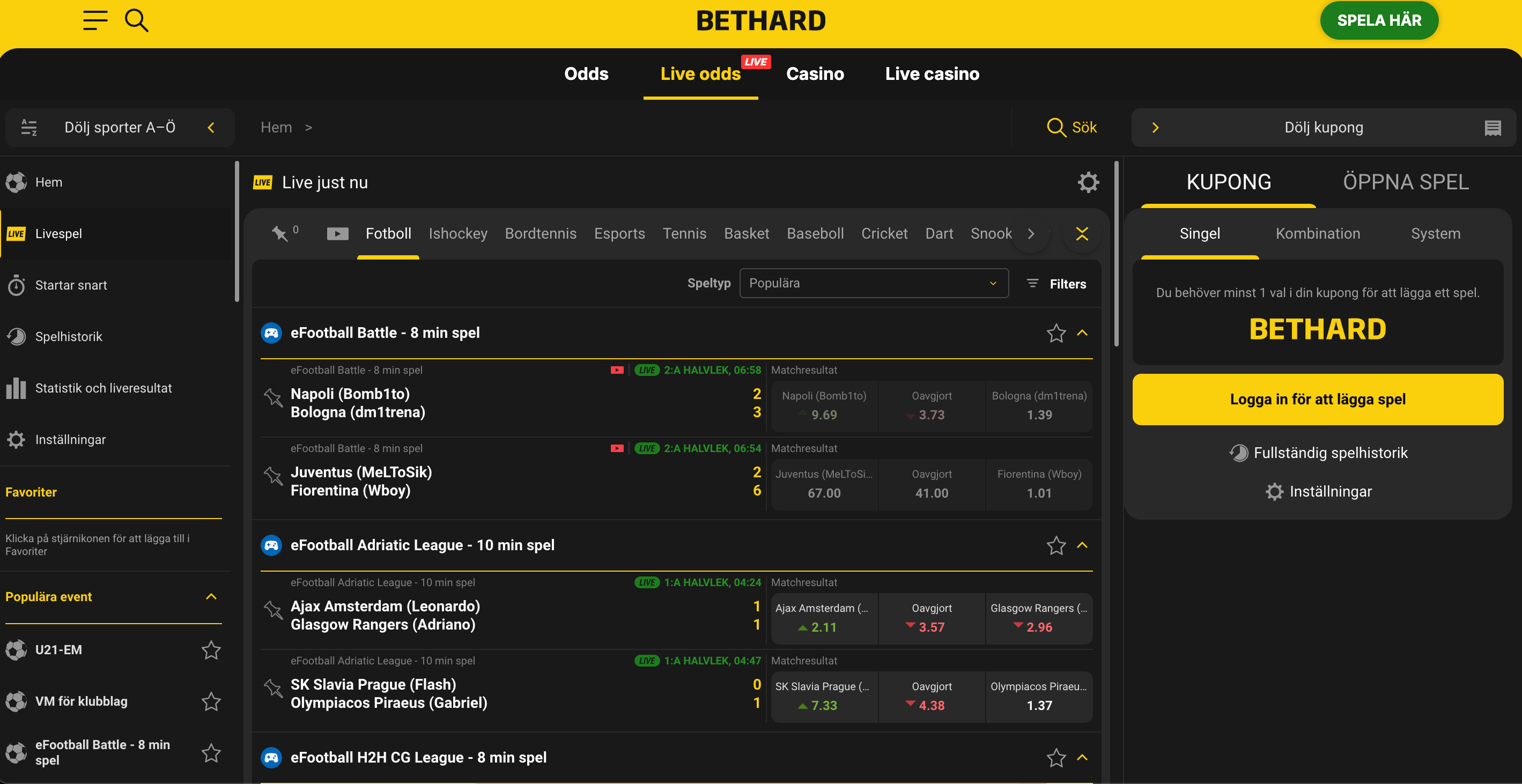 Bethard live betting