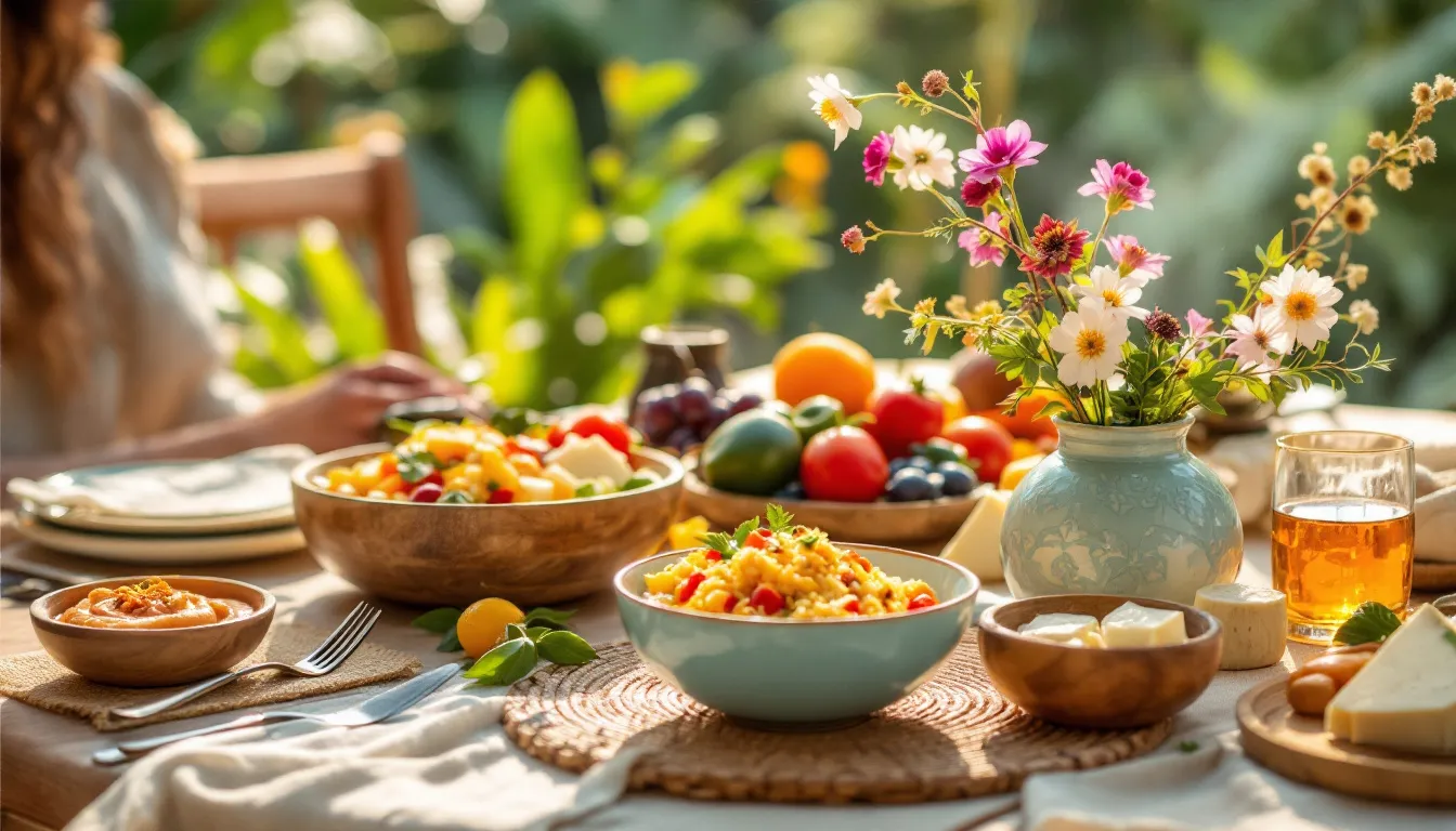 A beautifully arranged meal at a Bali yoga retreat, emphasizing nourishing food.